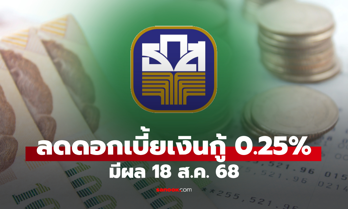 ธ.ก.ส. ประกาศลดอัตราดอกเบี้ยเงินกู้ สูงสุด 0.25% ต่อปี มีผล 18 ส.ค. 68