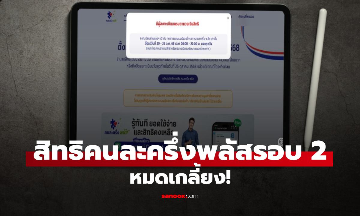ลงทะเบียนคนละครึ่งพลัส รอบที่ 2 สิทธิเต็มแล้ว ภายใน 1 ชั่วโมงกว่าๆ