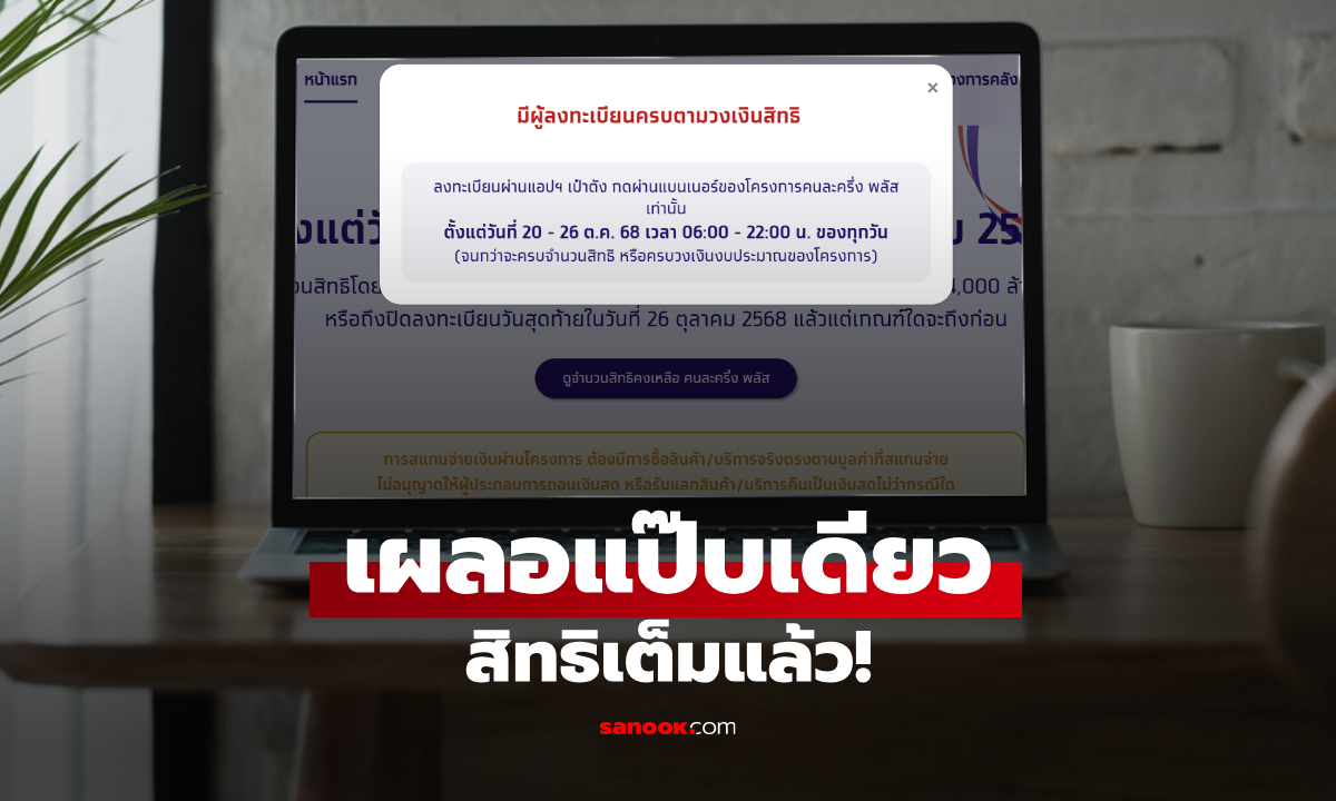 ลงทะเบียนคนละครึ่งพลัส รอบที่ 3 ไม่กี่นาที่ สิทธิเต็มแล้ว