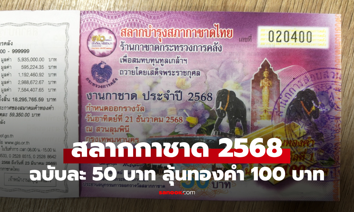 เปิดขาย สลากกาชาด 2568 ฉบับละ 50 บาท ลุ้นรางวัลใหญ่ทองคำมูลค่า 100 บาท