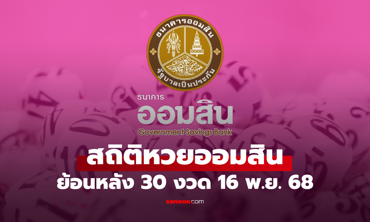 สถิติหวยออมสิน 16 พฤศจิกายน 2568 ผลสลากออมสิน 16/11/68